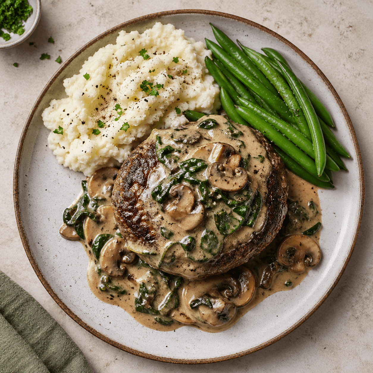 Comfort-Food Salisbury Steak with Spinach Pan Gravy (Low-Carb)