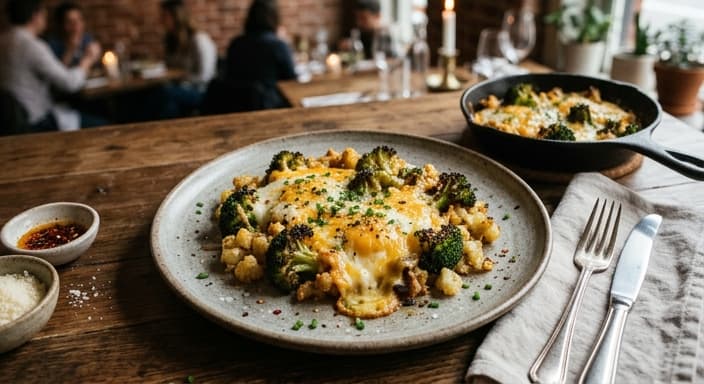Comfort-Style Cheesy Egg & Broccoli Skillet with Cauliflower Hash