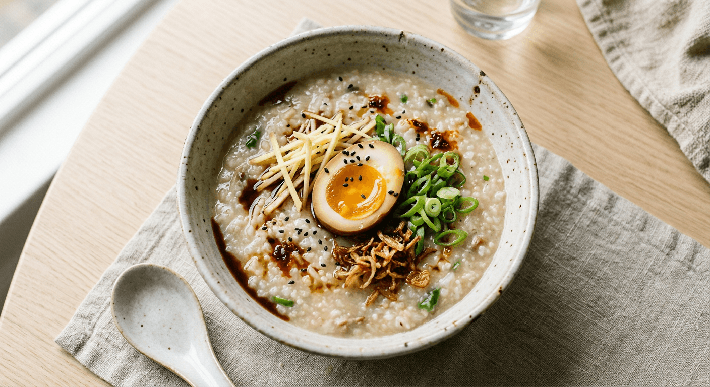 Congee With Ginger Scallions And Soy Egg 1769985191519 Hfuw