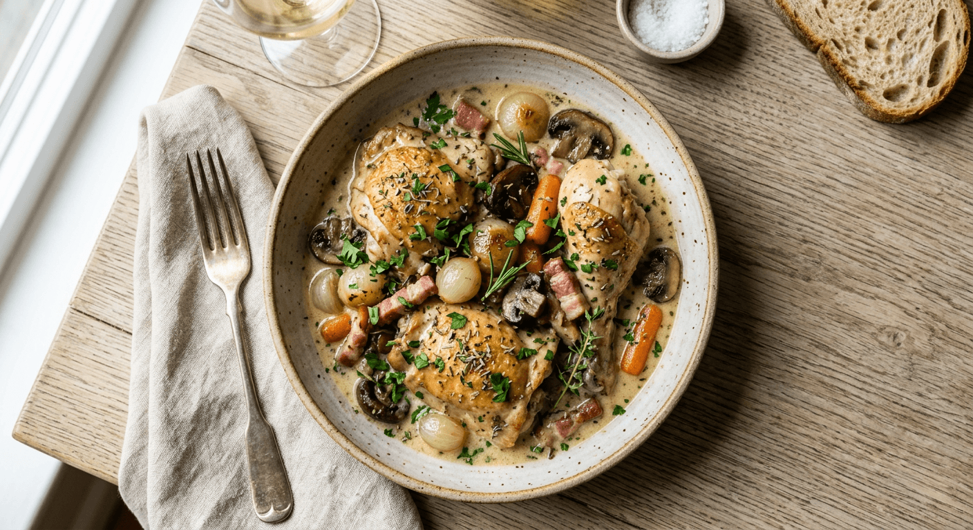 Coq au Vin Blanc with Herbs de Provence