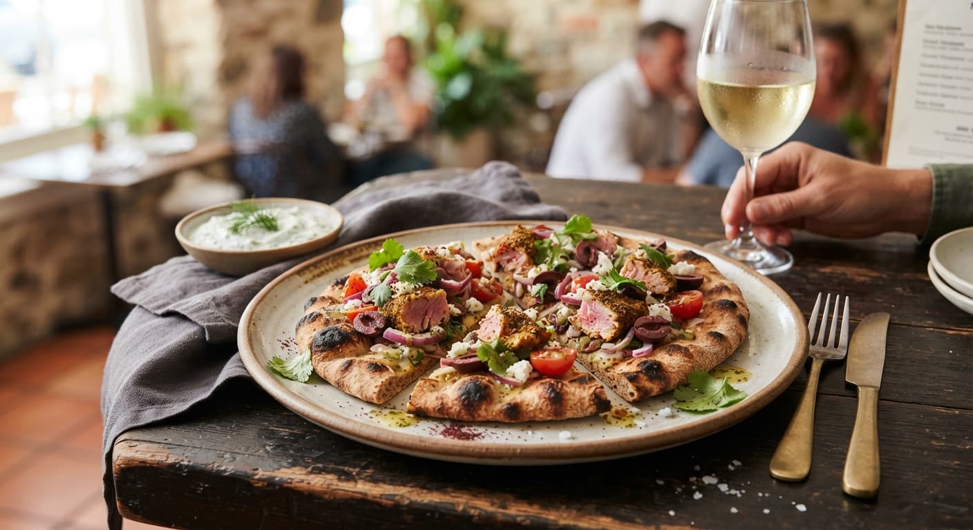 Coriander-Spiced Tuna and Olive Flatbreads