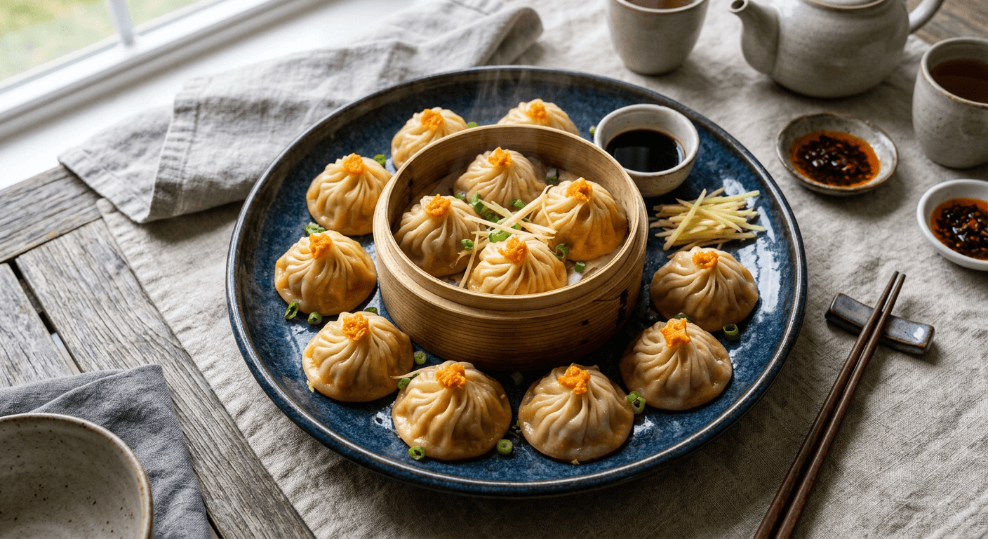 Crab and Pork Soup Dumplings (Xiao Long Bao)