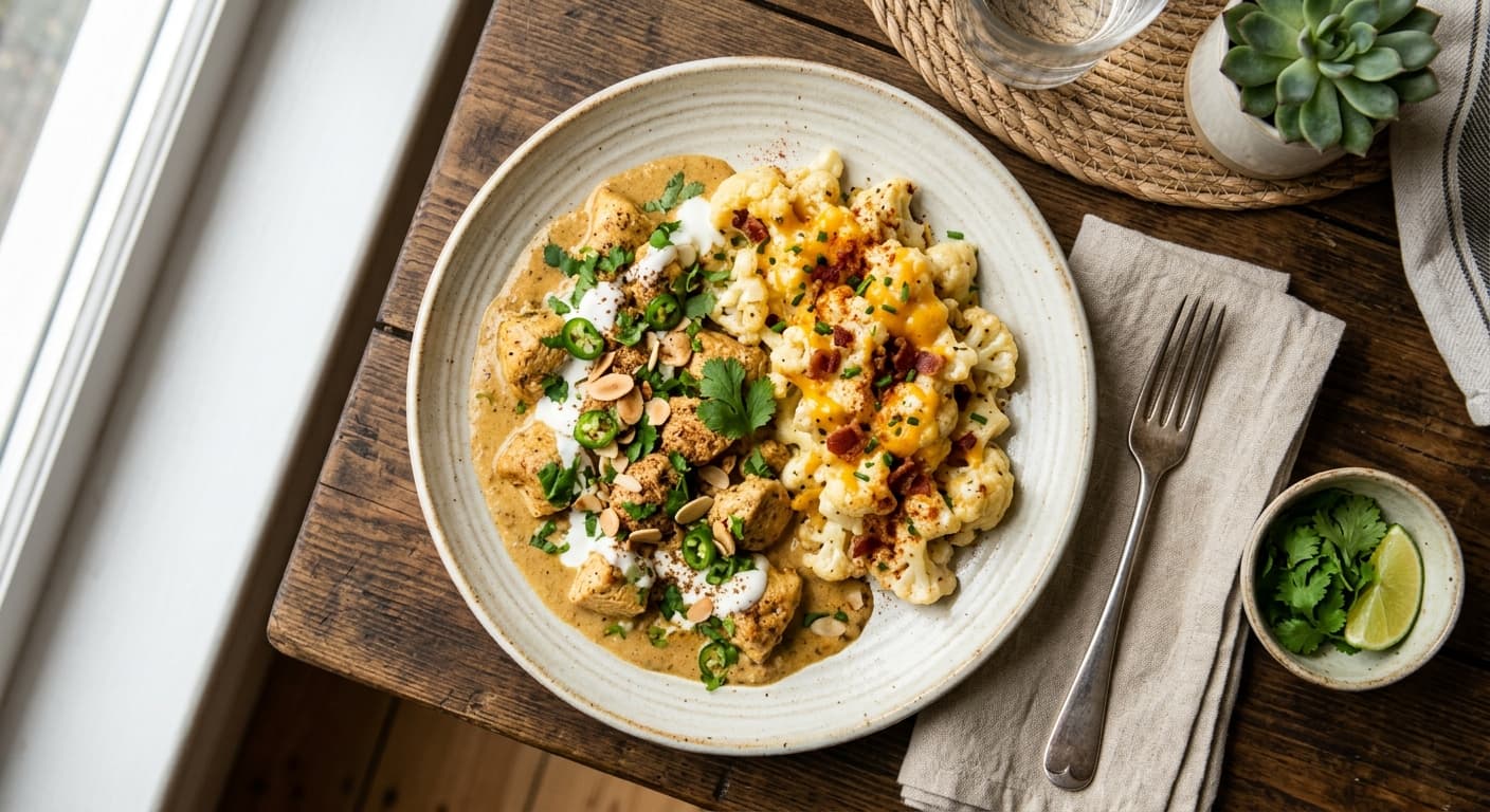 Creamy Keto Chicken Korma with Cauliflower 'Mac'