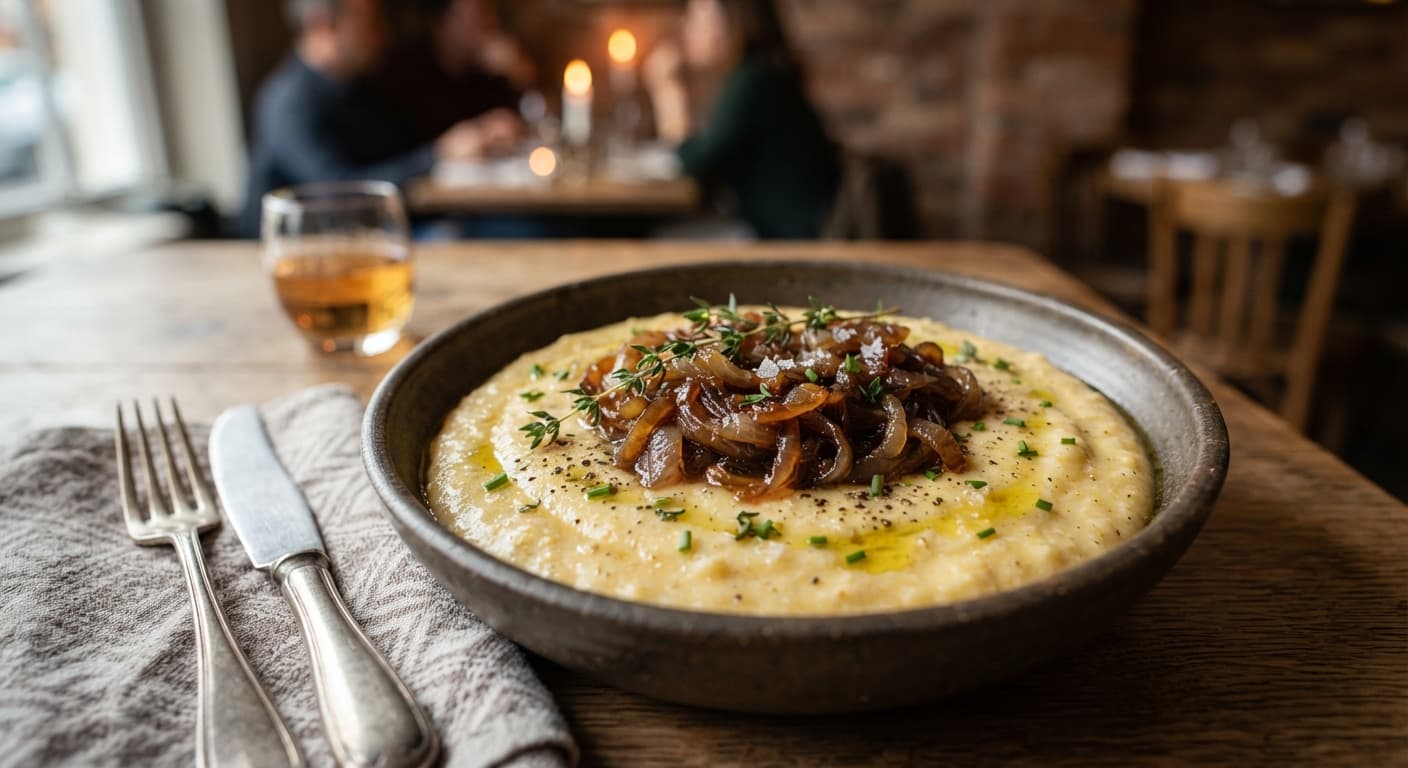 Creamy Polenta Porridge with Caramelized Onions