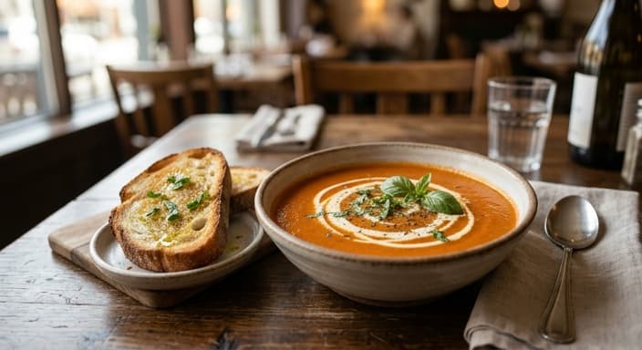 Creamy Tomato Basil Soup with Toast
