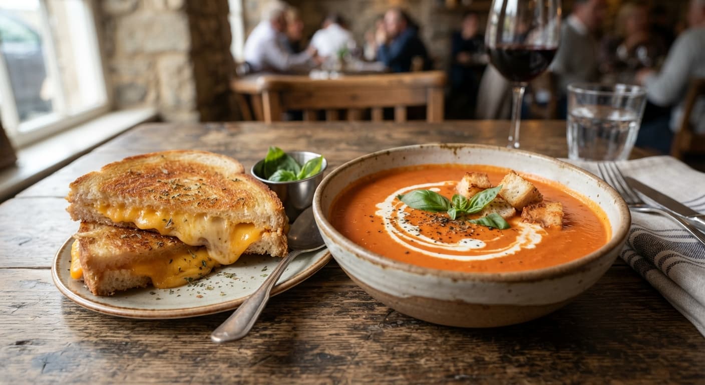 Creamy Tomato Soup with Grilled Cheese