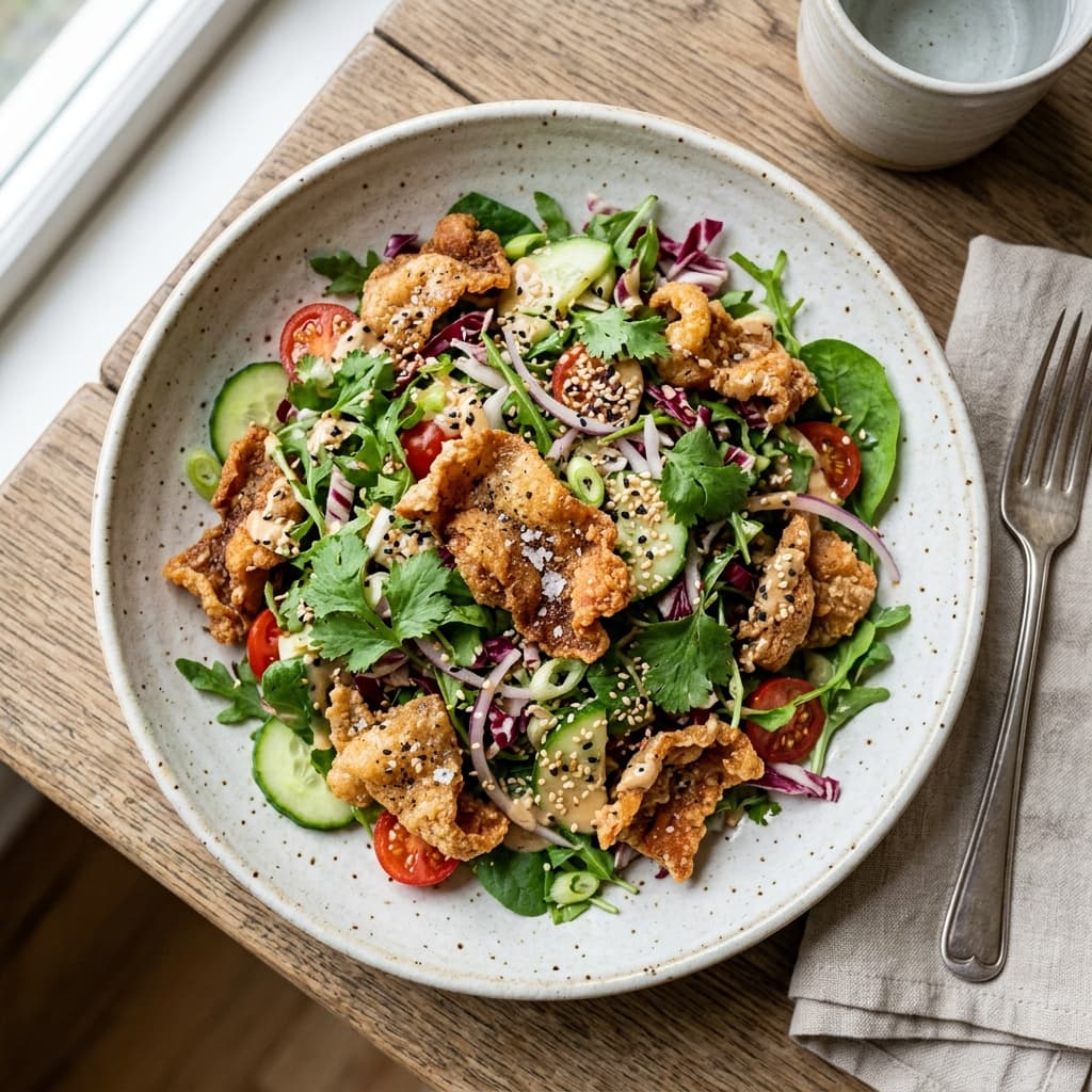 Crispy Chicken Skin Salad with Sesame