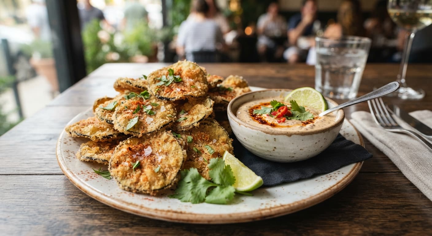 Crispy Eggplant Chips with Chili Lime Dip