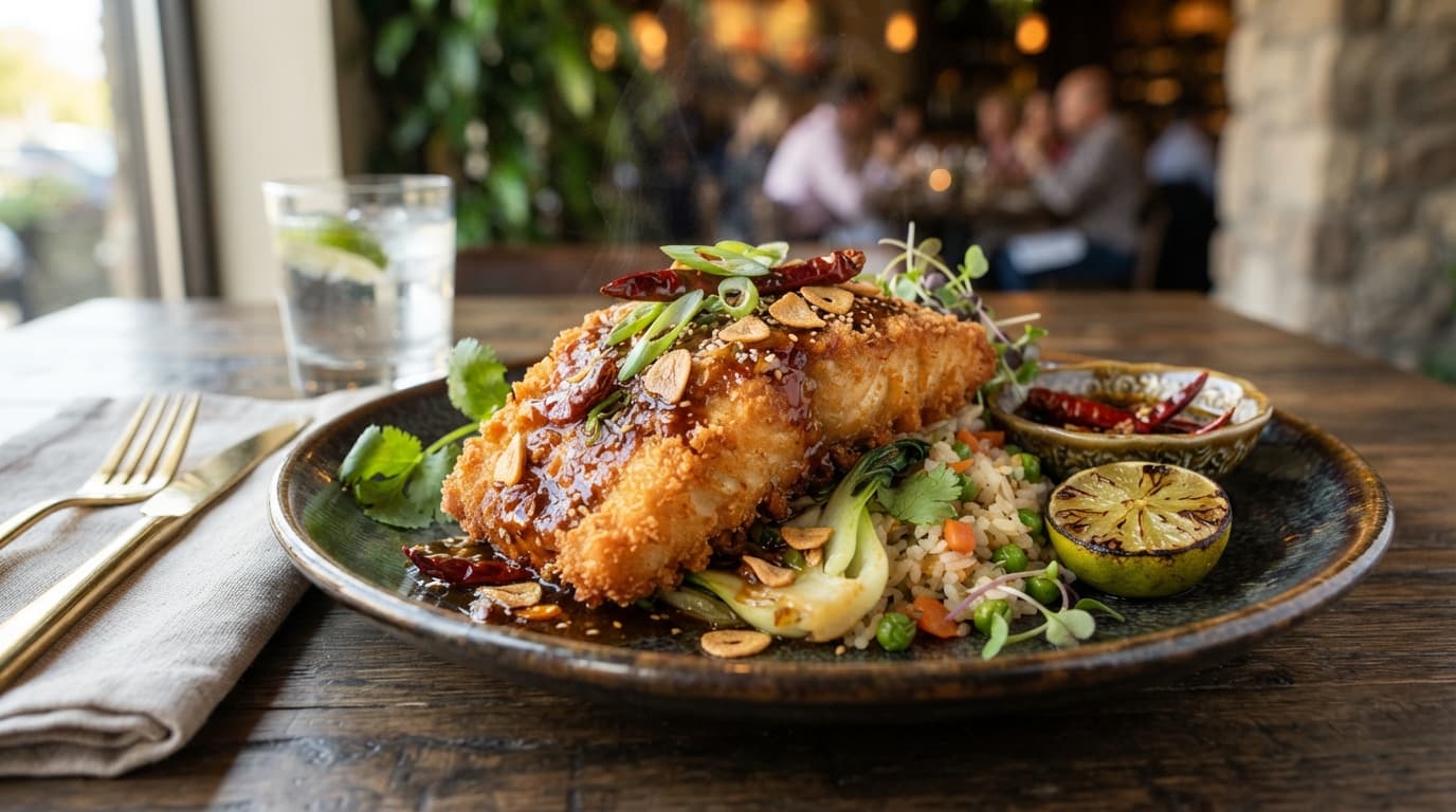 Crispy Fried Mahi‑Mahi with Szechuan Chili‑Garlic Butter