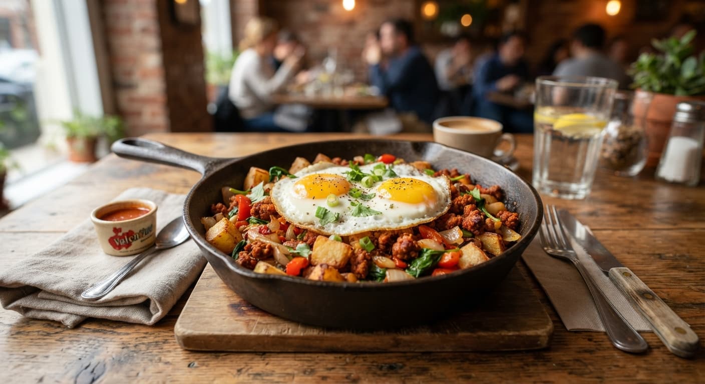 Crispy Potato and Chorizo Breakfast Skillet with Fried Eggs
