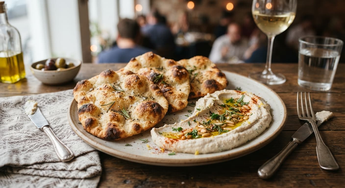 Crispy Rice Flour Flatbreads with Whipped White Bean and Herb Spread
