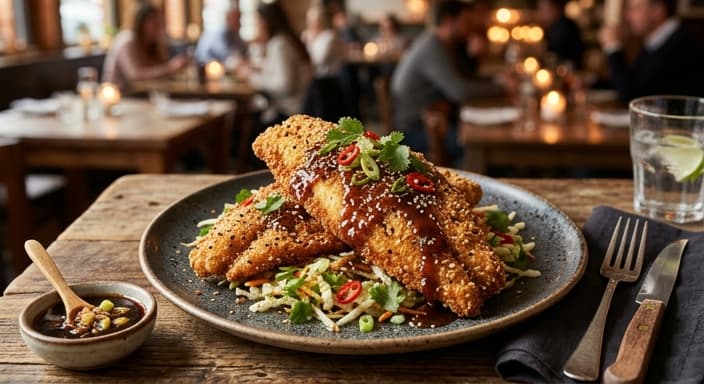 Crispy Sesame-Crusted Fried Catfish with Soy-Ginger Sauce