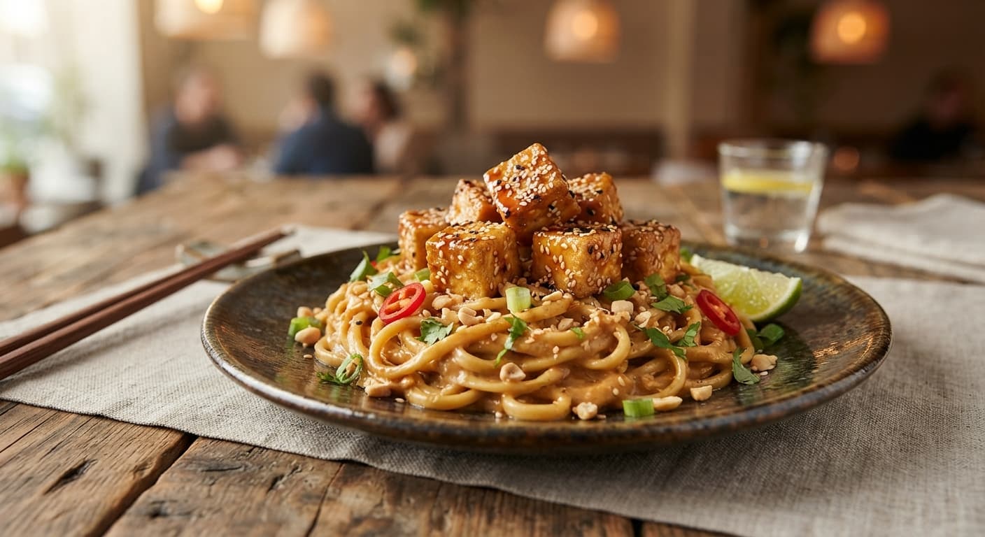 Crispy Sesame Tofu with Peanut Noodles