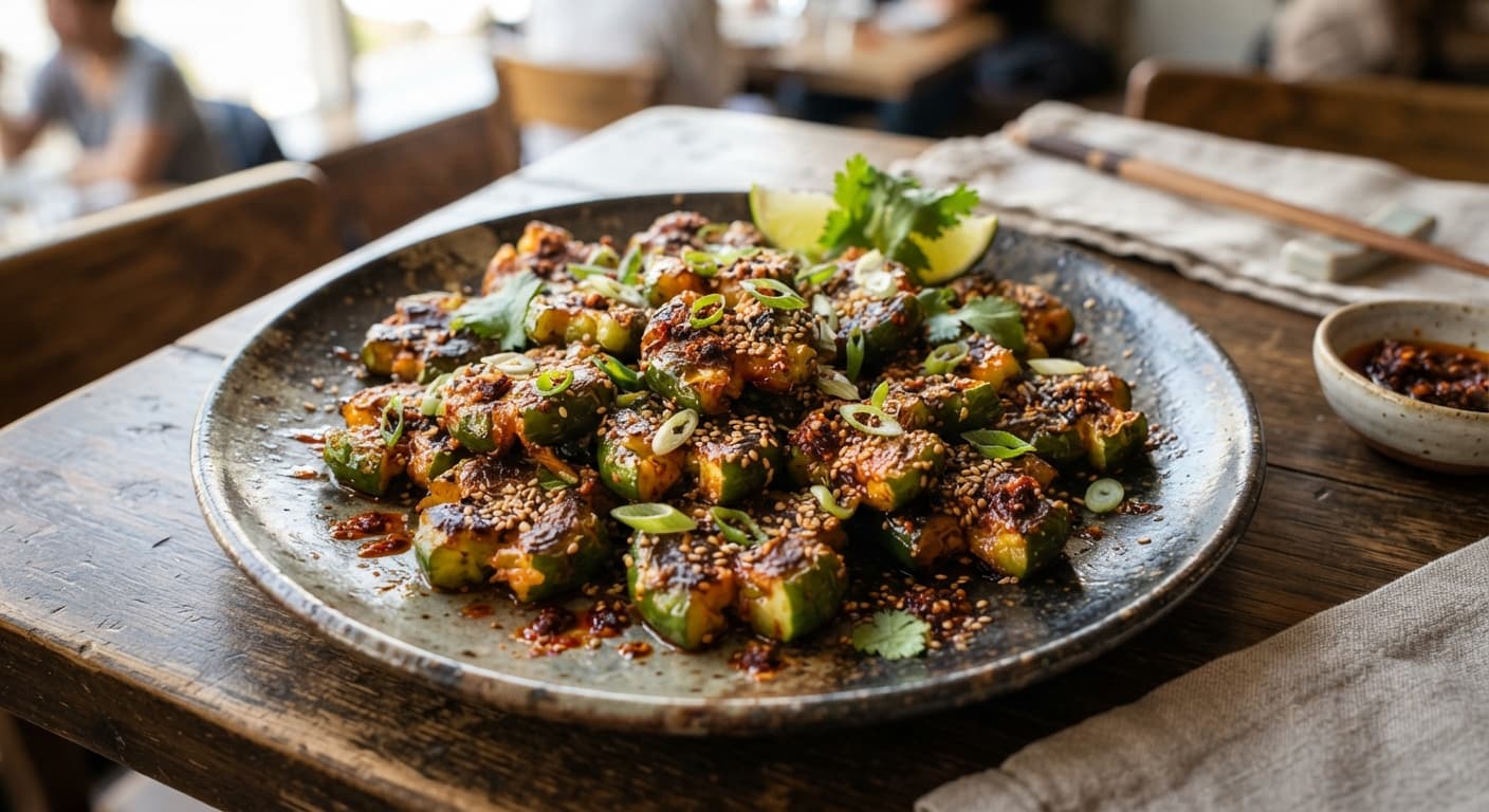 Crispy Smashed Cucumber Kimchi Bites