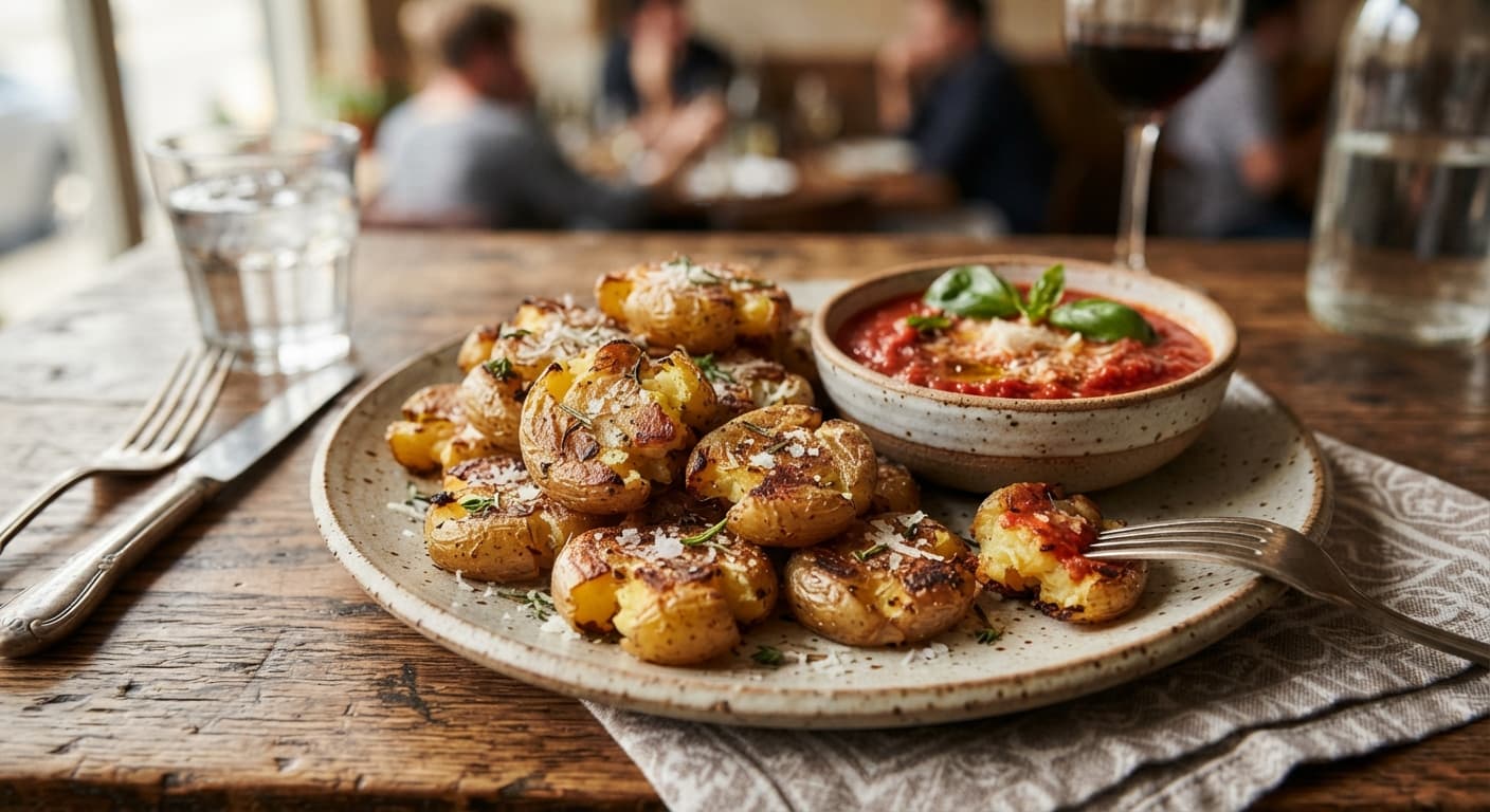 Crispy Smashed Potato Bites with Marinara Dipping Sauce