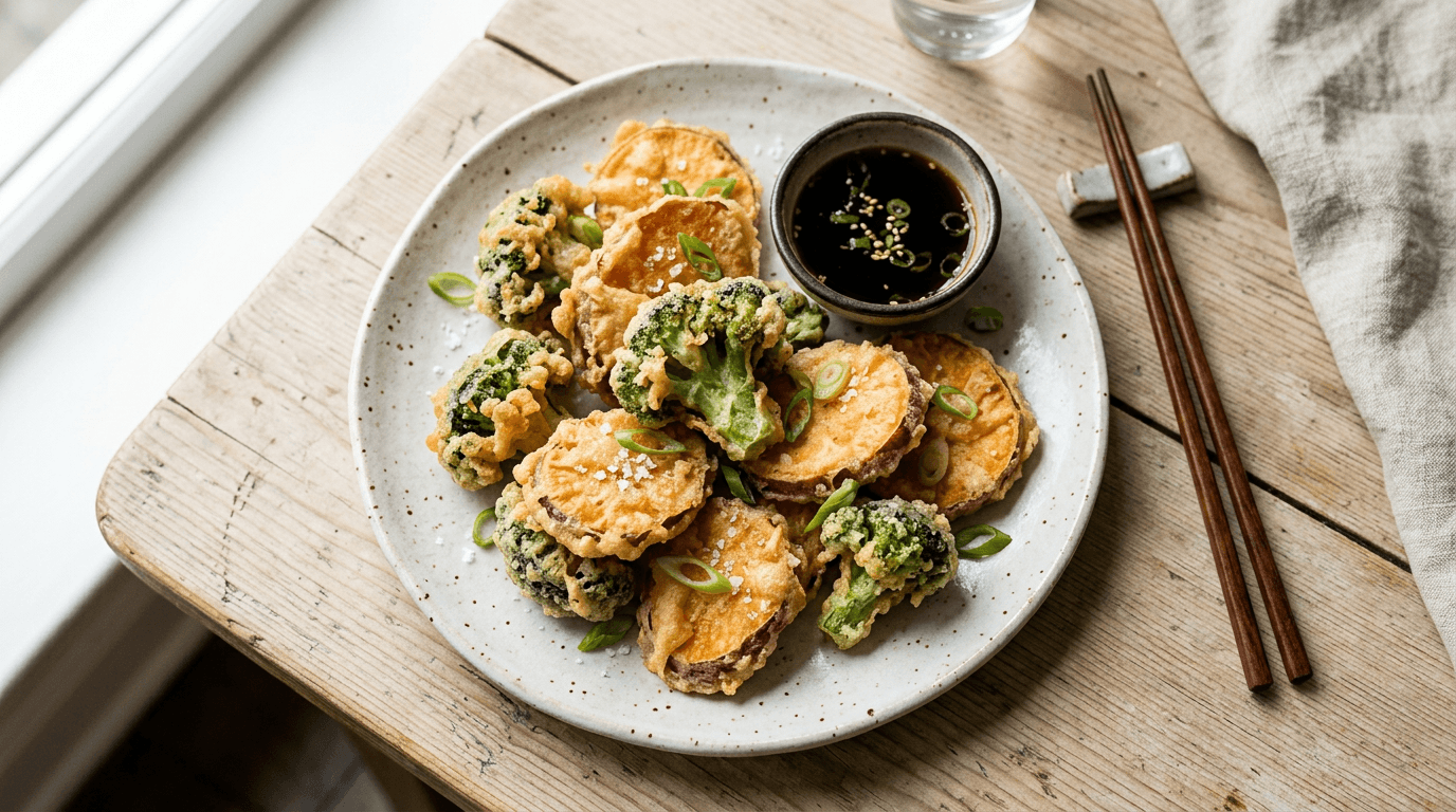 Crispy Sweet Potato And Broccoli Tempura