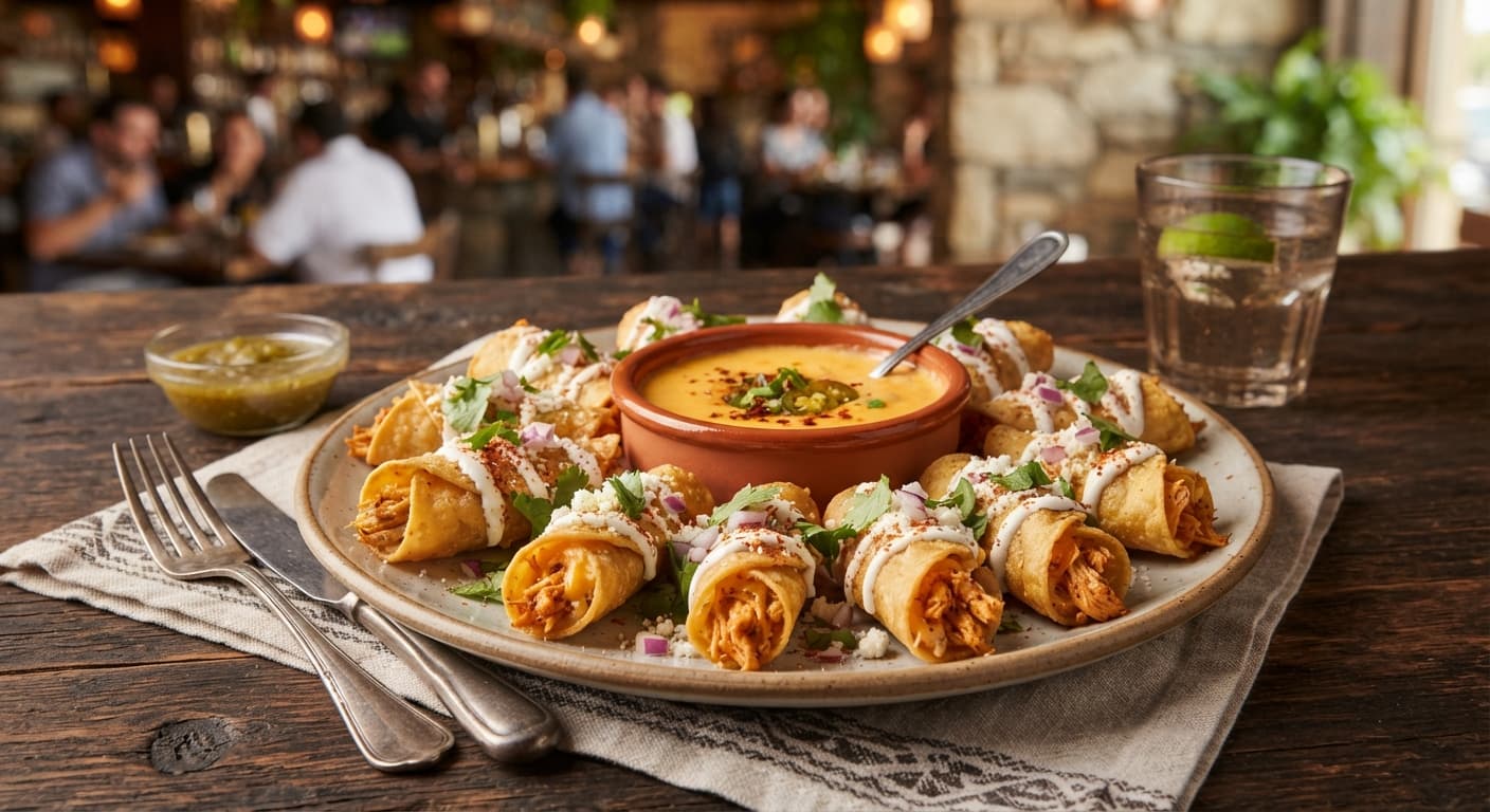 Crispy Taquito Bites with Cheddar Dip