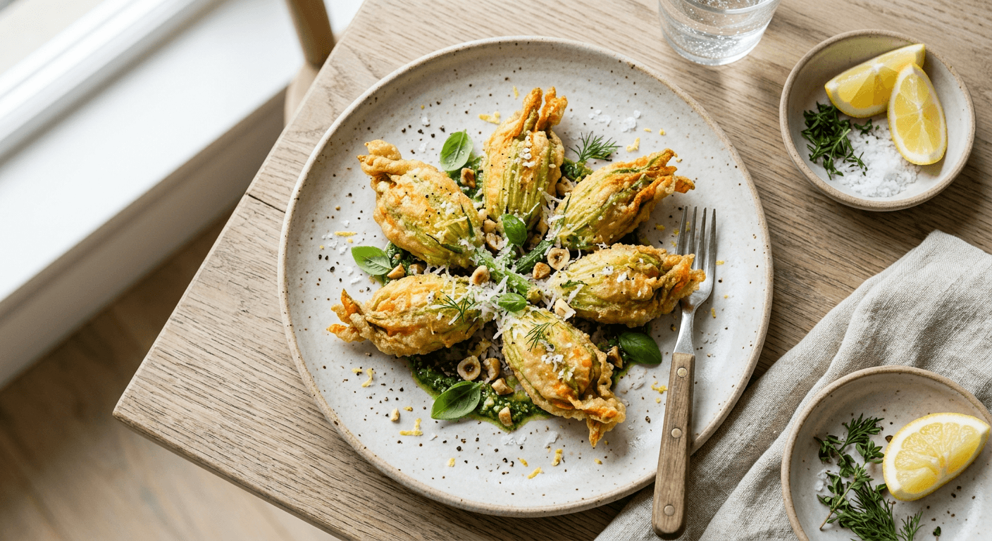 Crispy Zucchini Blossoms with Lemon Ricotta