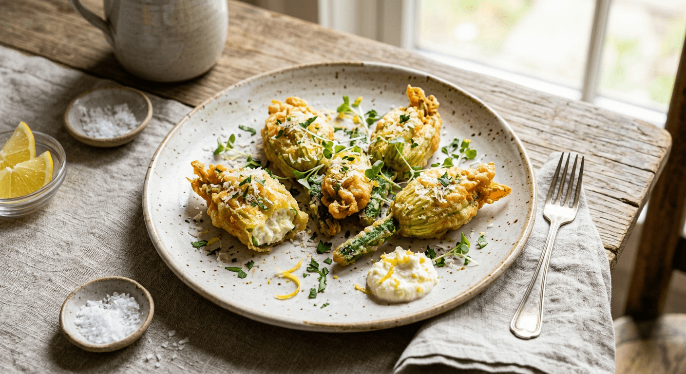 Crispy Zucchini Blossoms with Lemon Ricotta