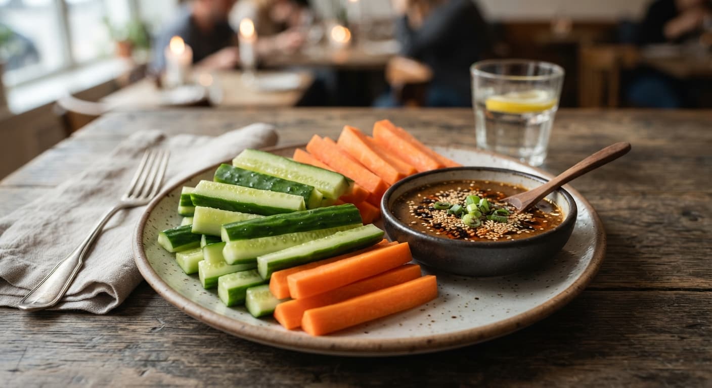 Crunchy Cucumber and Carrot Sticks with Sesame Soy Dip