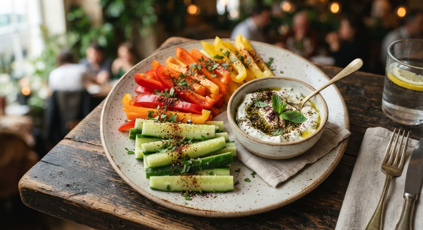 Crunchy Spiced Cucumber and Bell Pepper Sticks with Za'atar Dip