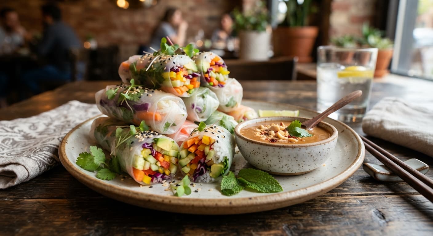 Crunchy Vegetable Rolls with Peanut Dipping Sauce