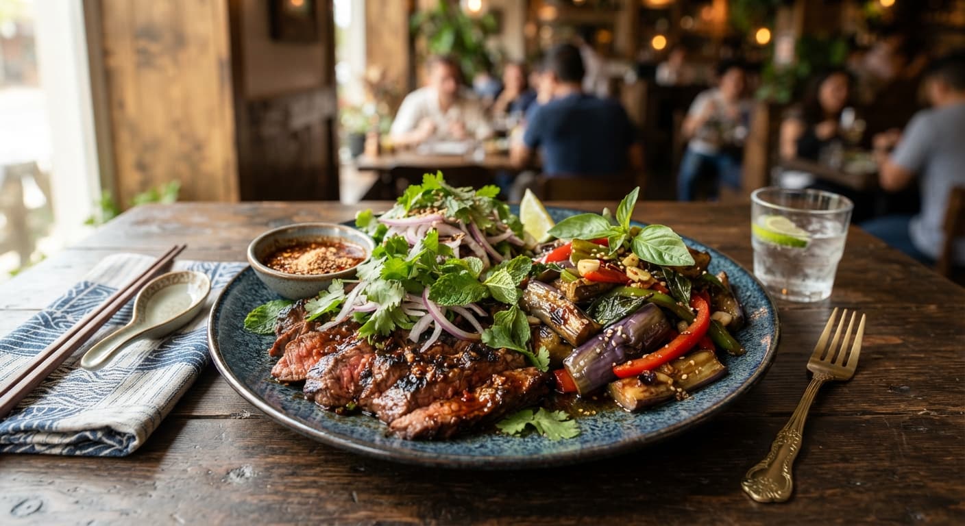 Crying Tiger Beef and Eggplant Stir‑Fry