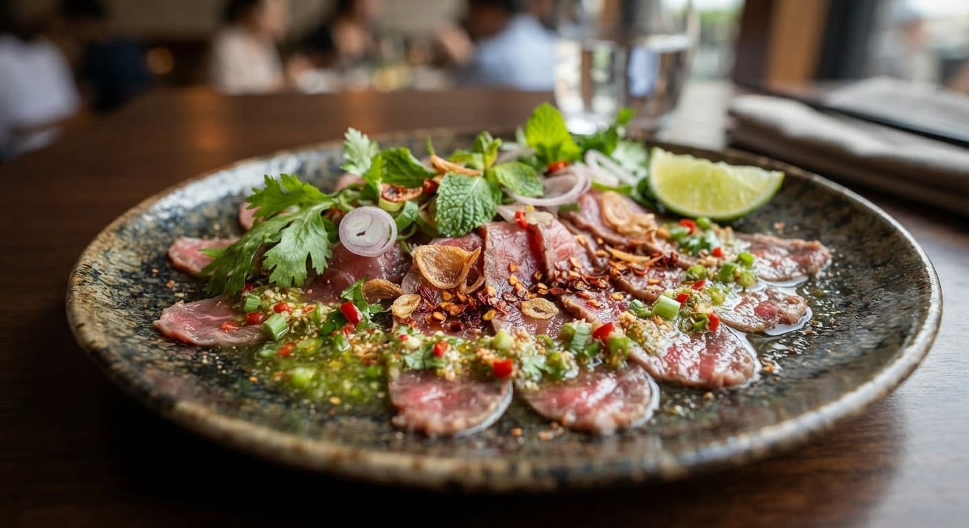 Crying Tiger Beef Carpaccio with Chili‑Lime Dressing