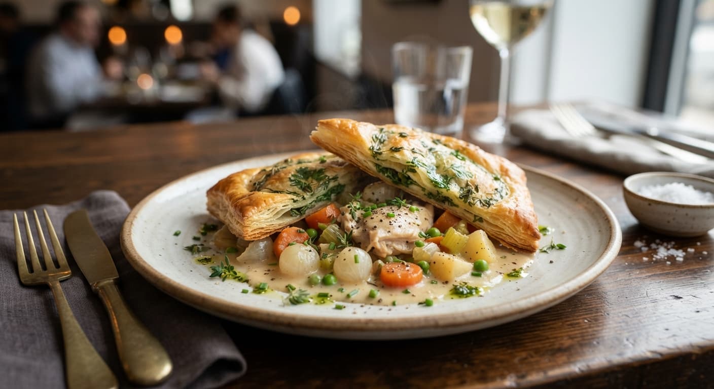 Deconstructed Chicken Pot Pie with Herb-Laminated Crust