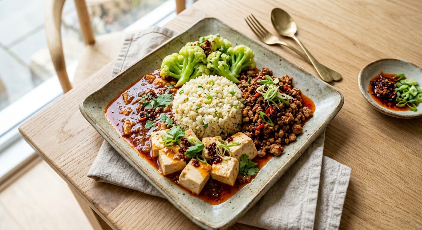 Deconstructed Sichuan Mapo Tofu with Cauliflower Rice