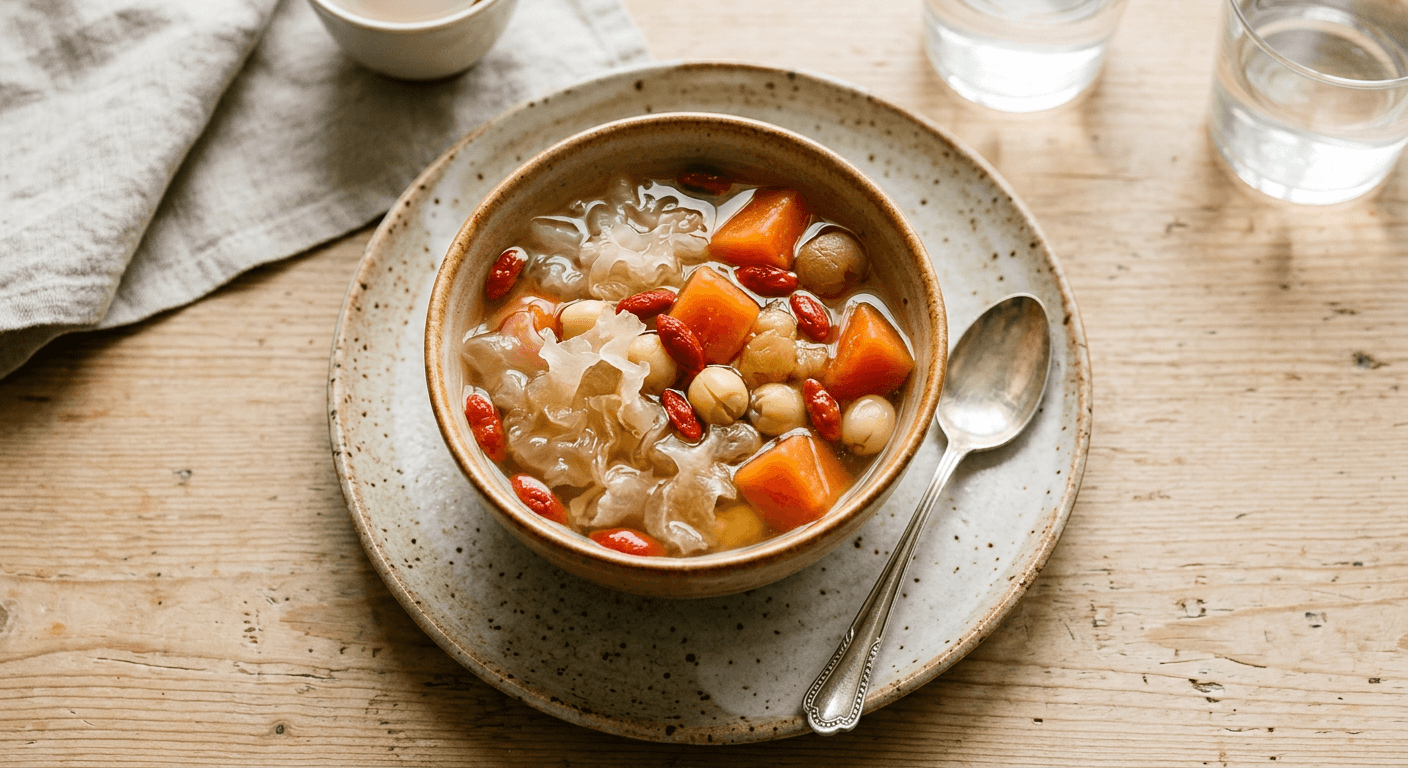 Double-Boiled Papaya with Snow Fungus and Goji Berries