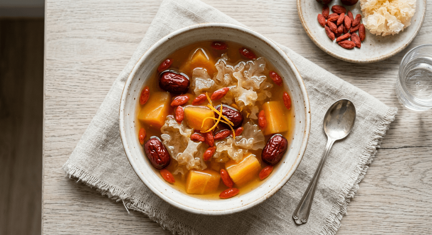 Double Boiled Papaya With Snow Fungus And Goji Berries
