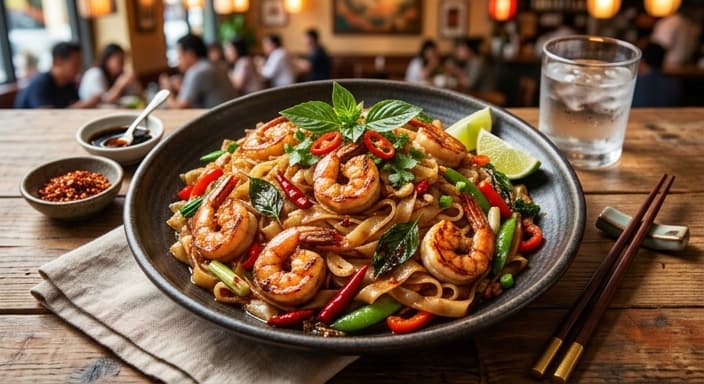 Drunken Noodles with Shrimp and Garlic Chili