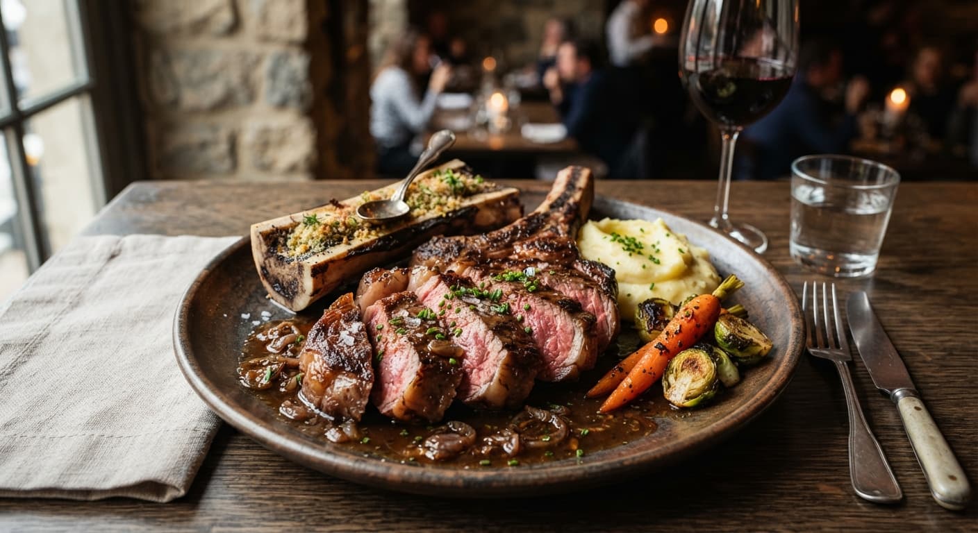 Dry-Aged Ribeye with Red Wine Bone Marrow Jus