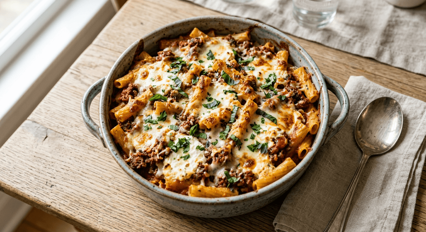 Easy Baked Ziti With Ricotta And Mozzarella