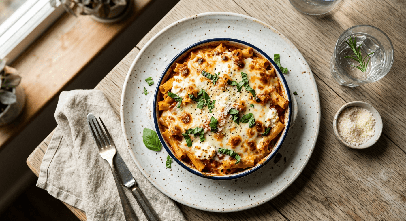 Easy Baked Ziti With Ricotta And Mozzarella