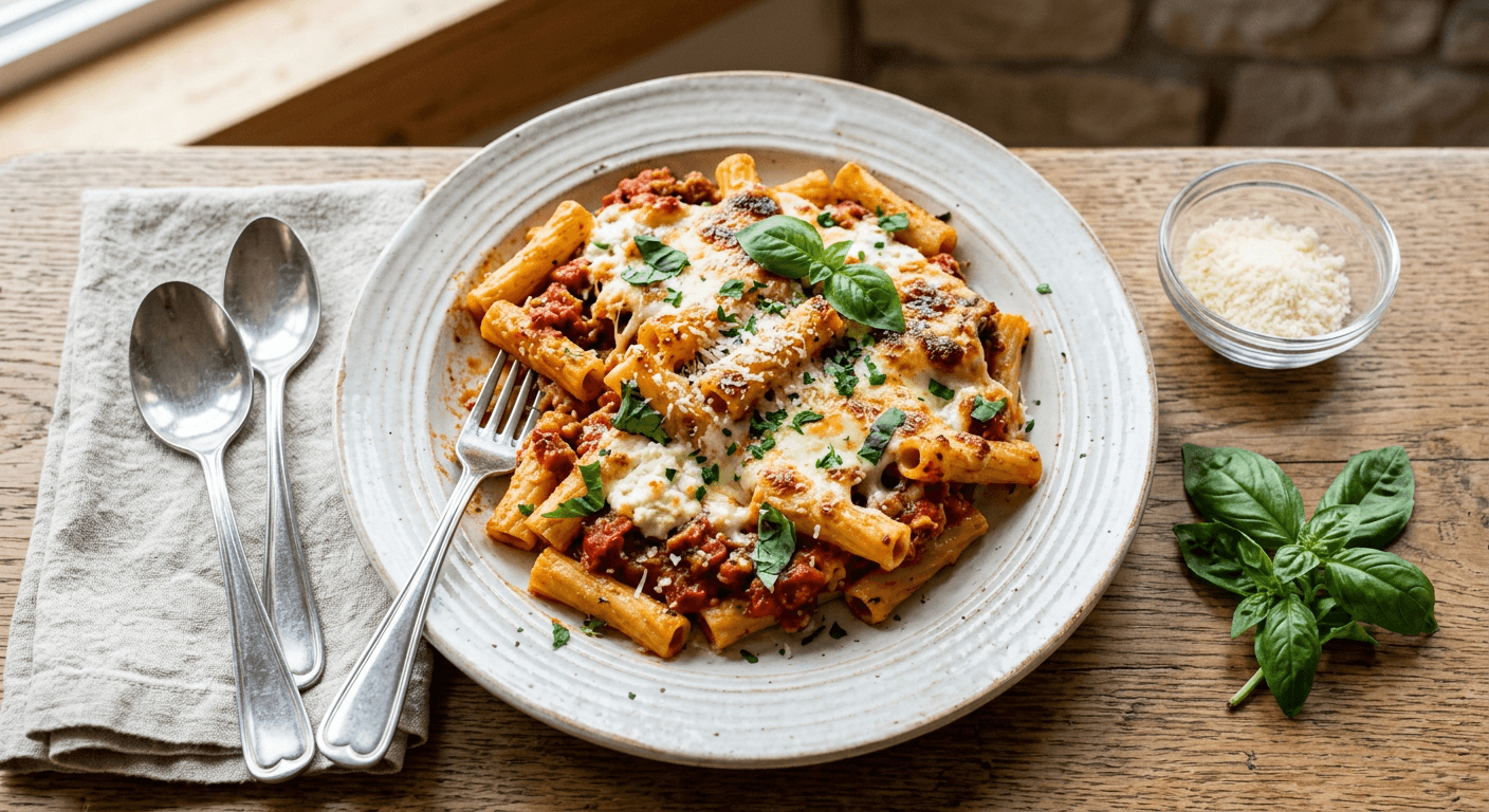 Easy Baked Ziti With Ricotta And Mozzarella