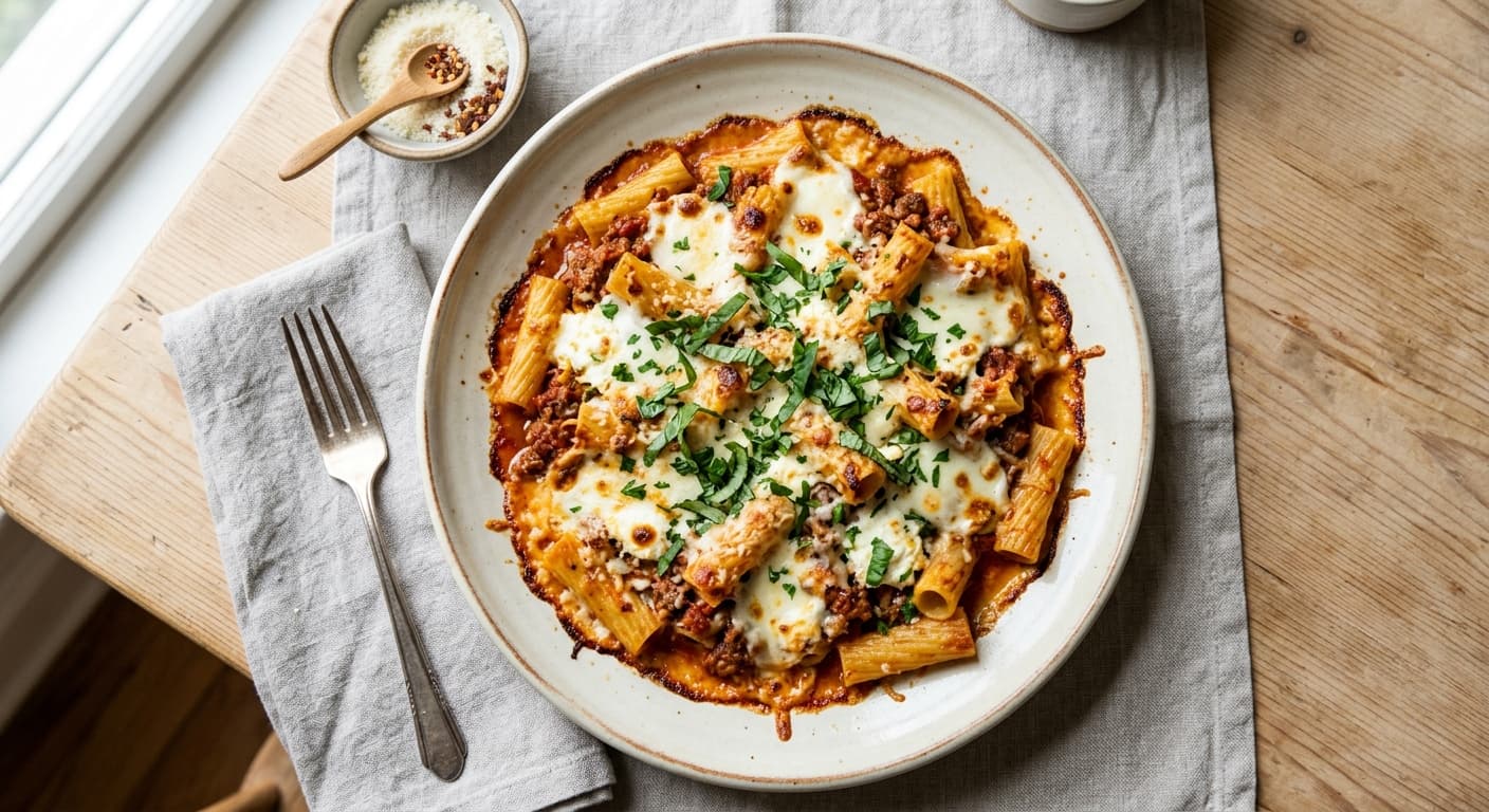 Easy Baked Ziti With Ricotta And Mozzarella