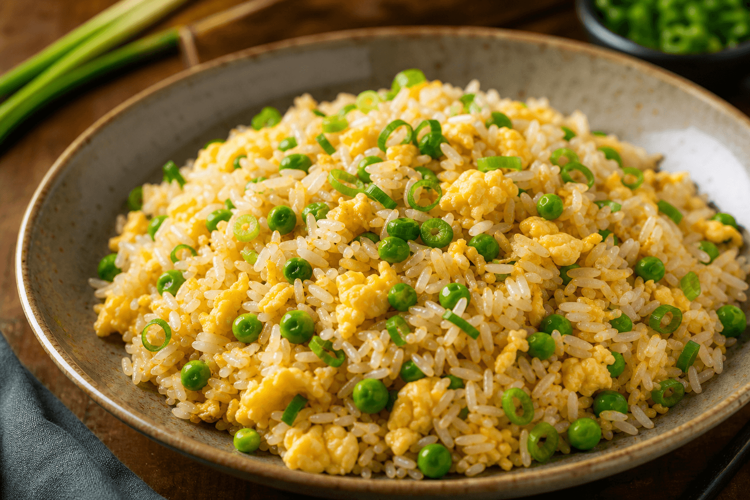 Egg Fried Rice with Peas and Scallions