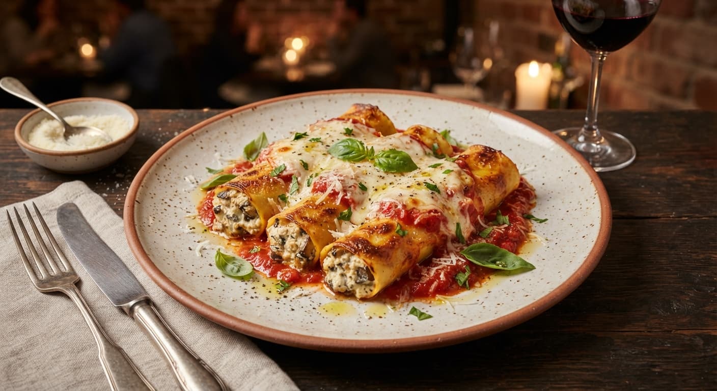 Eggplant and Ricotta Stuffed Cannelloni