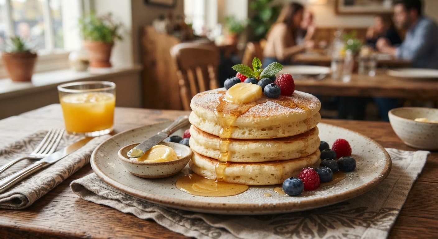 Fluffy Buttermilk Pancakes with Honey Butter