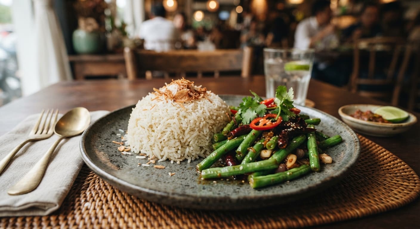 Fragrant Coconut Rice with Chili Green Beans