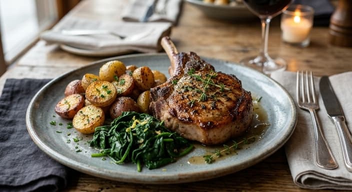 French Herb Pork Chops with Roasted Potatoes & Spinach