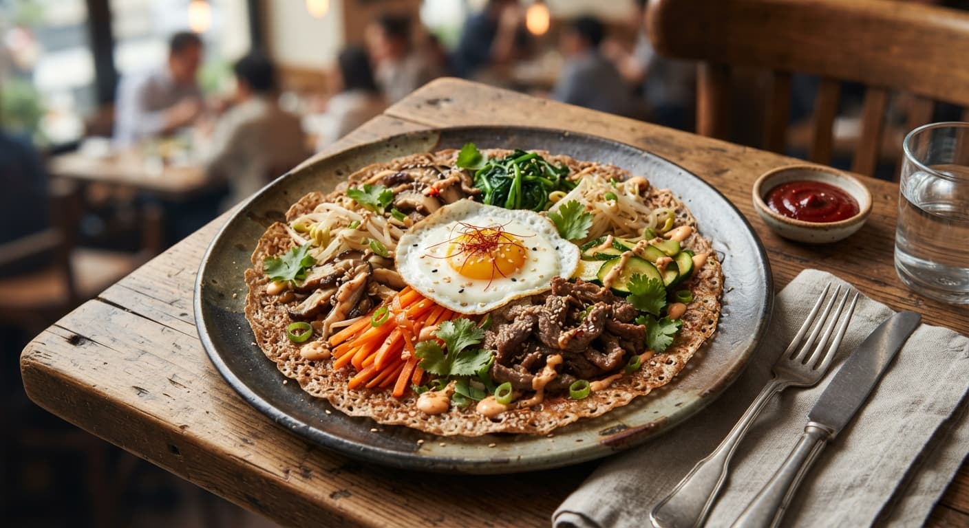 French-Korean Bibimbap-Style Rice Galette