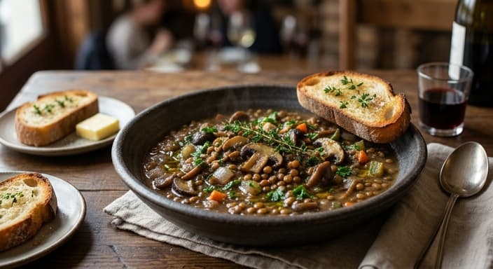 French Mushroom and Lentil Stew with Thyme