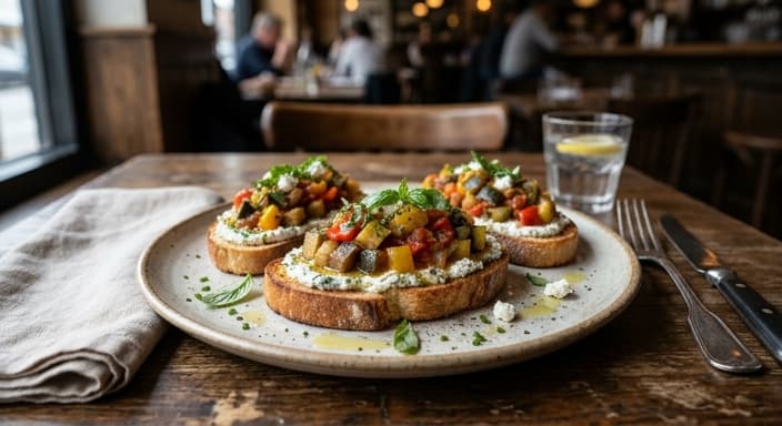 French Ratatouille Toasts with Herbed Goat Cheese