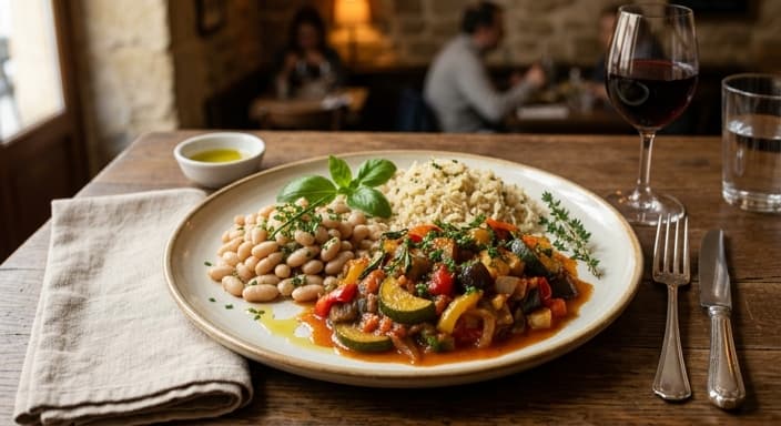 French Ratatouille with Herbed White Beans and Rice