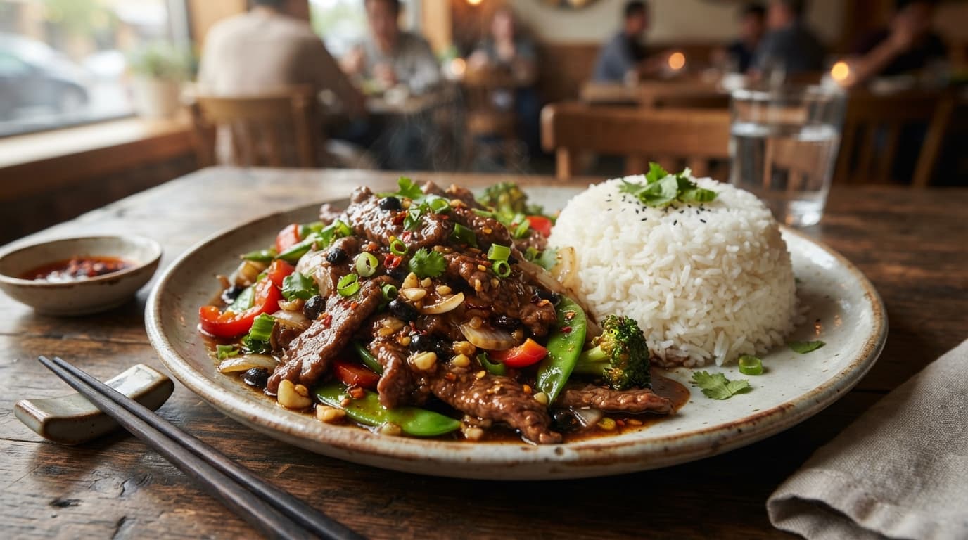 Garlic Black Bean Stir-Fry with Rice