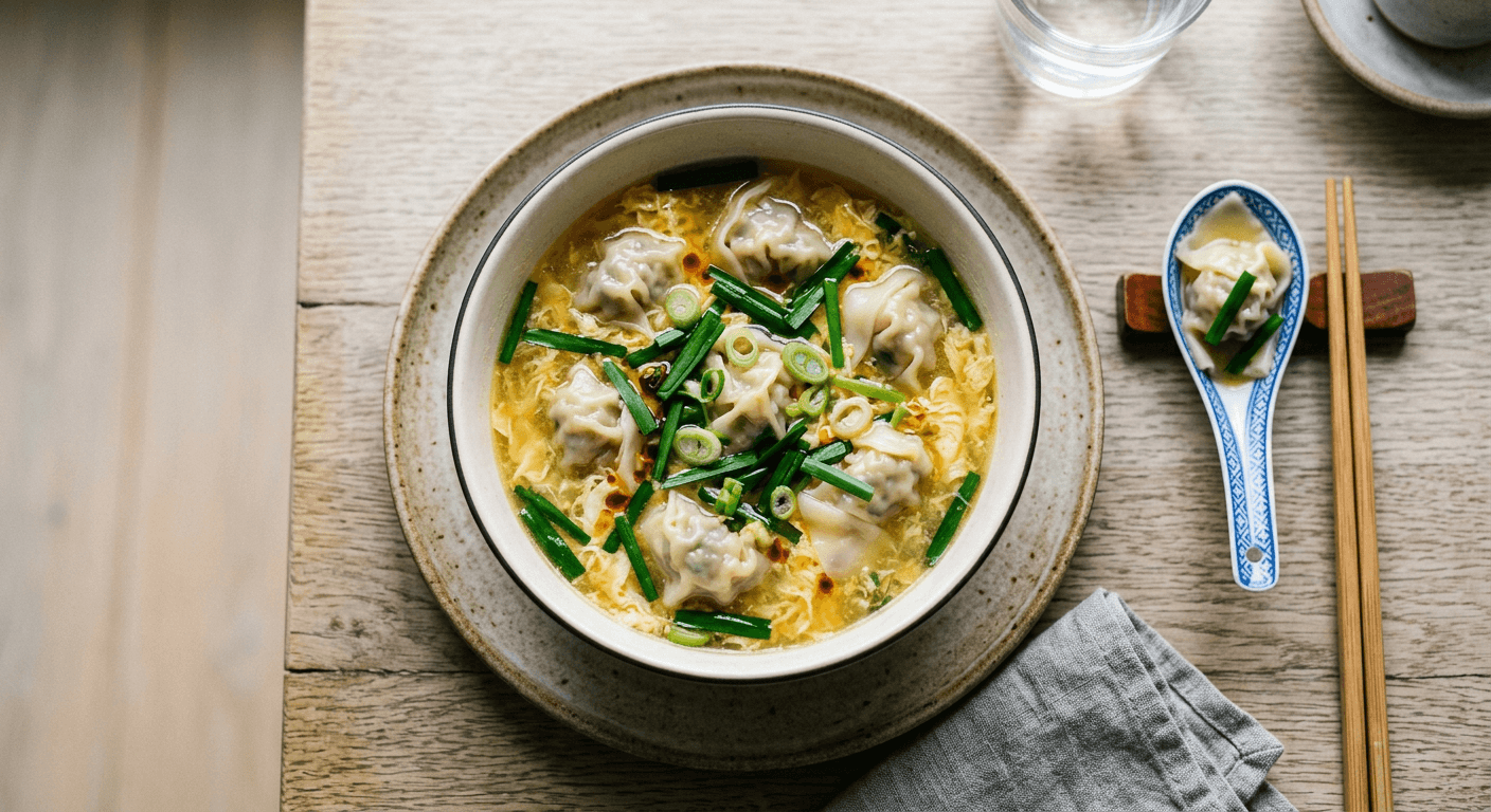 Garlic Chive and Egg Wonton Soup