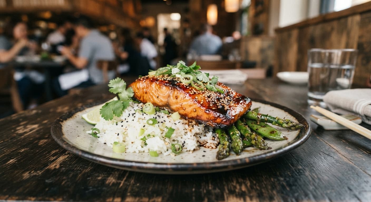 Garlic Ginger Soy Glazed Salmon with Rice